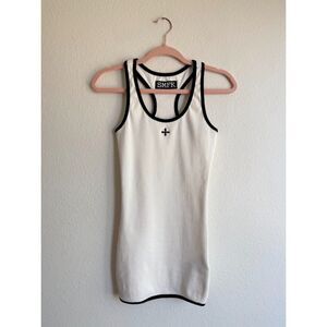 SMFK Compass Vintage Tennis Tank Ribbed Mini Dress in White & Black size Small